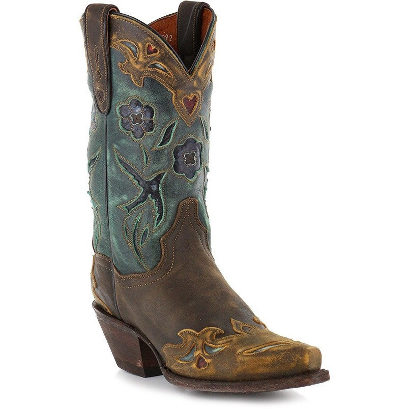 Women's Dan Post Vintage Bluebird Leather Handmade Boots Brown - yeehawcowboy
