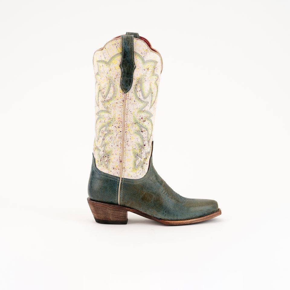 Women's Ferrini Candy Leather Boots Handcrafted Teal - yeehawcowboy