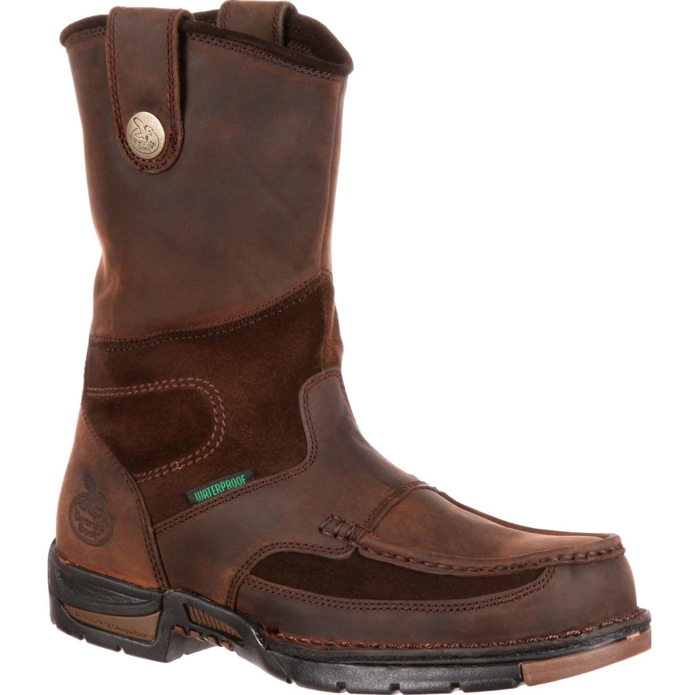 Men's Georgia Athens Waterproof Wellington Work Boots Brown - yeehawcowboy