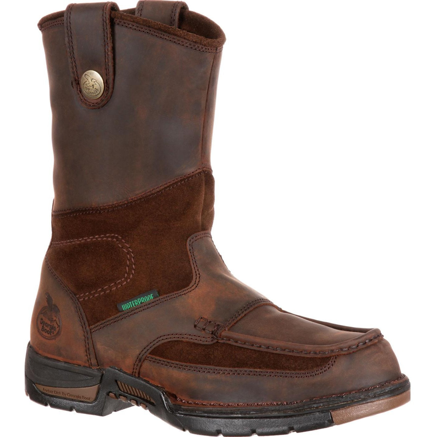 Men's Georgia Athens Steel Toe Waterproof Wellington Brown - yeehawcowboy