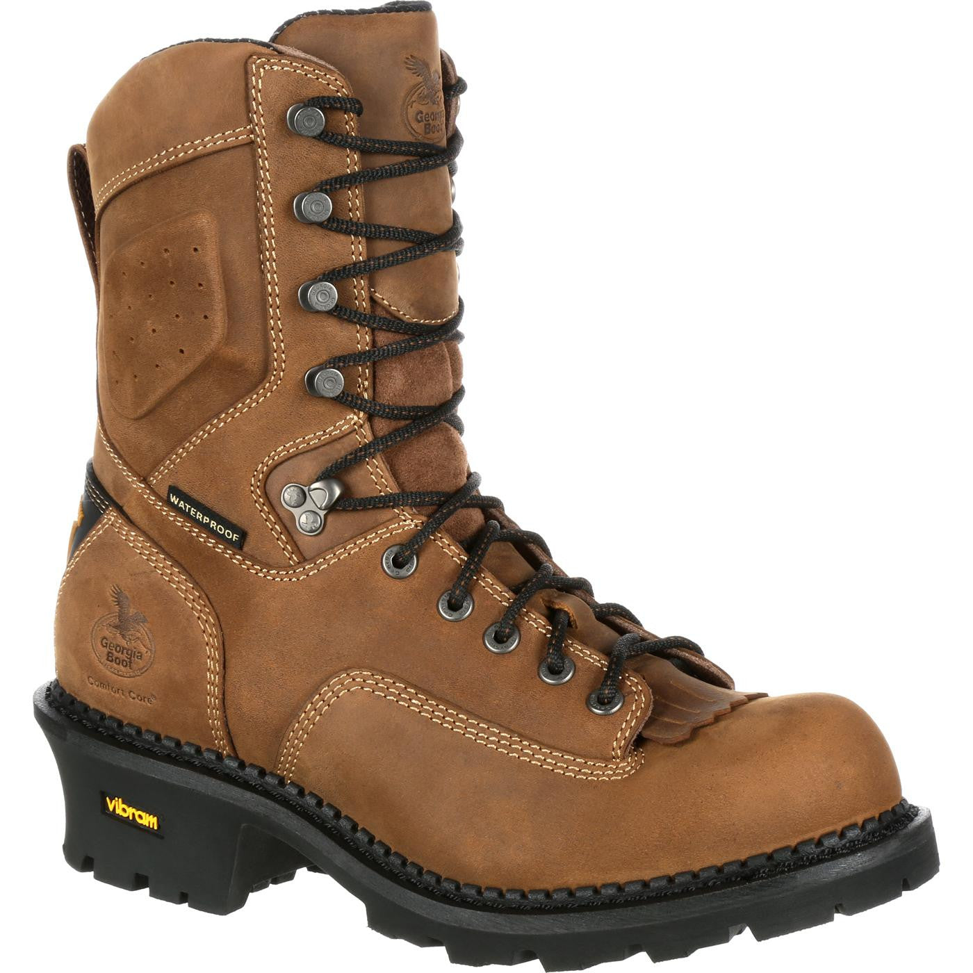 Men's Georgia Boots Comfort Core Logger Waterproof Work Boots Brown - yeehawcowboy