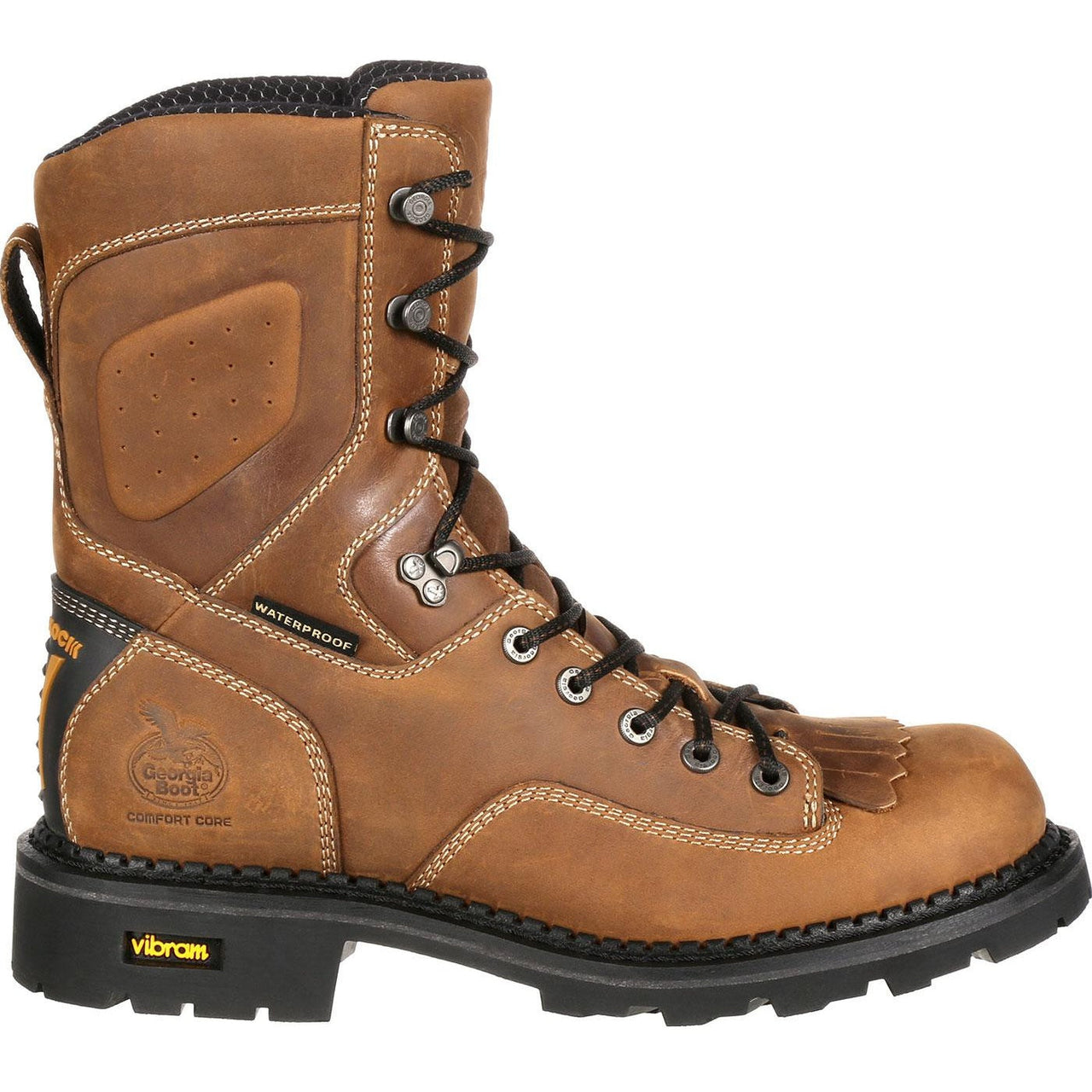 Men's Georgia Boots Comfort Core Waterproof Low Heel Logger Work Boots Brown - yeehawcowboy