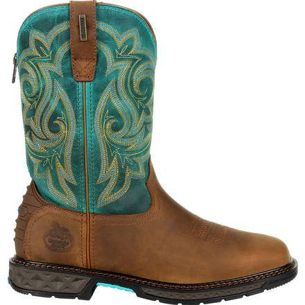 Women's Georgia Boots Carbo-Tec Lt  Steel Toe Waterproof Pull-On Boots Brown - yeehawcowboy