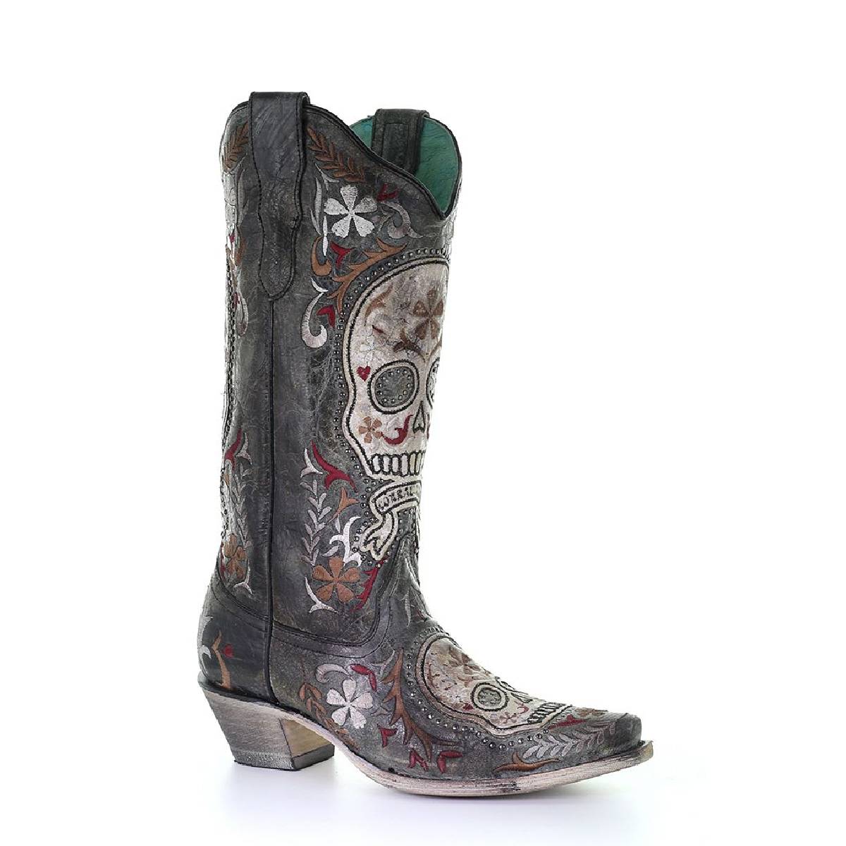 Women's Corral Sugar Skull Boots Handcrafted Black - yeehawcowboy