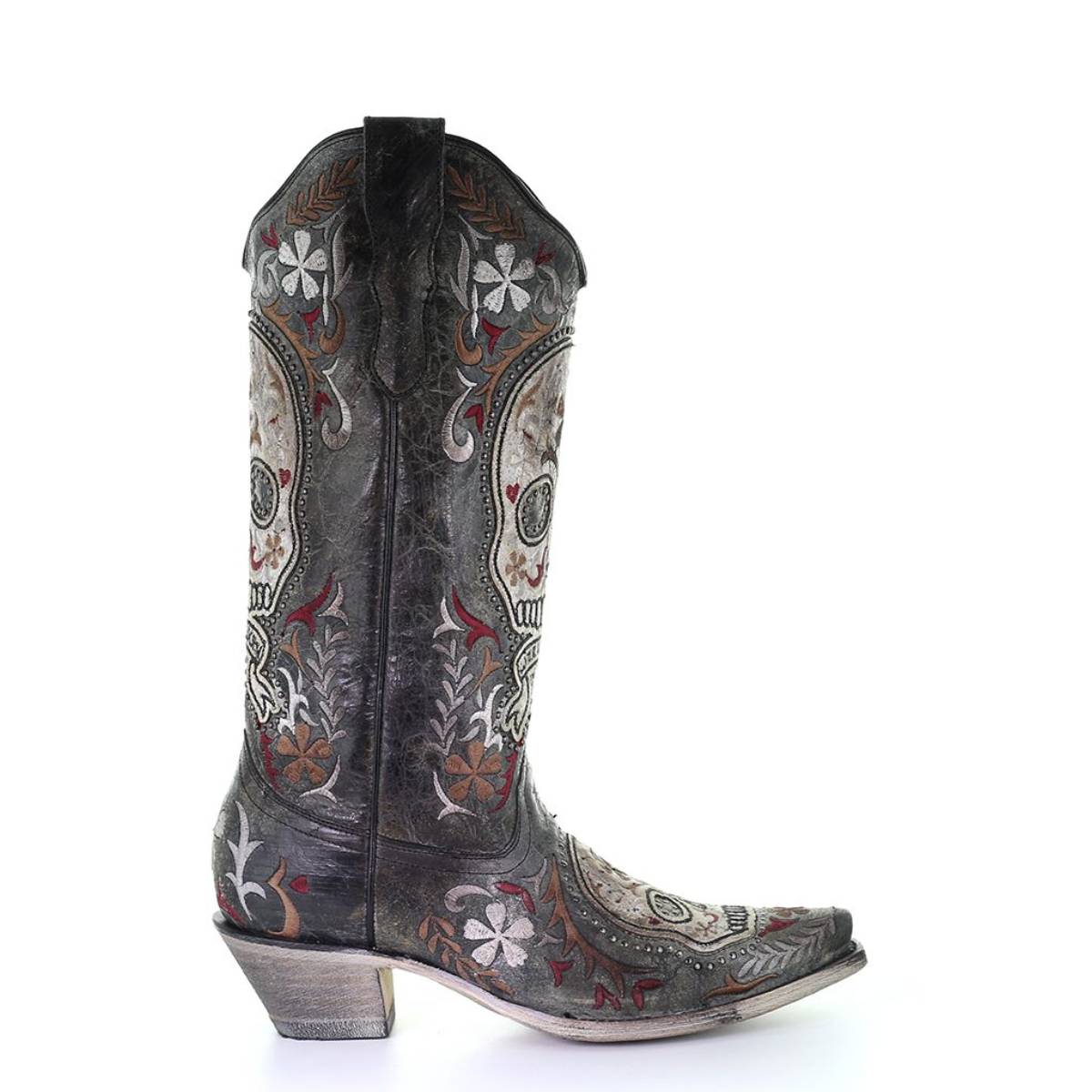 Women's Corral Sugar Skull Boots Handcrafted Black - yeehawcowboy