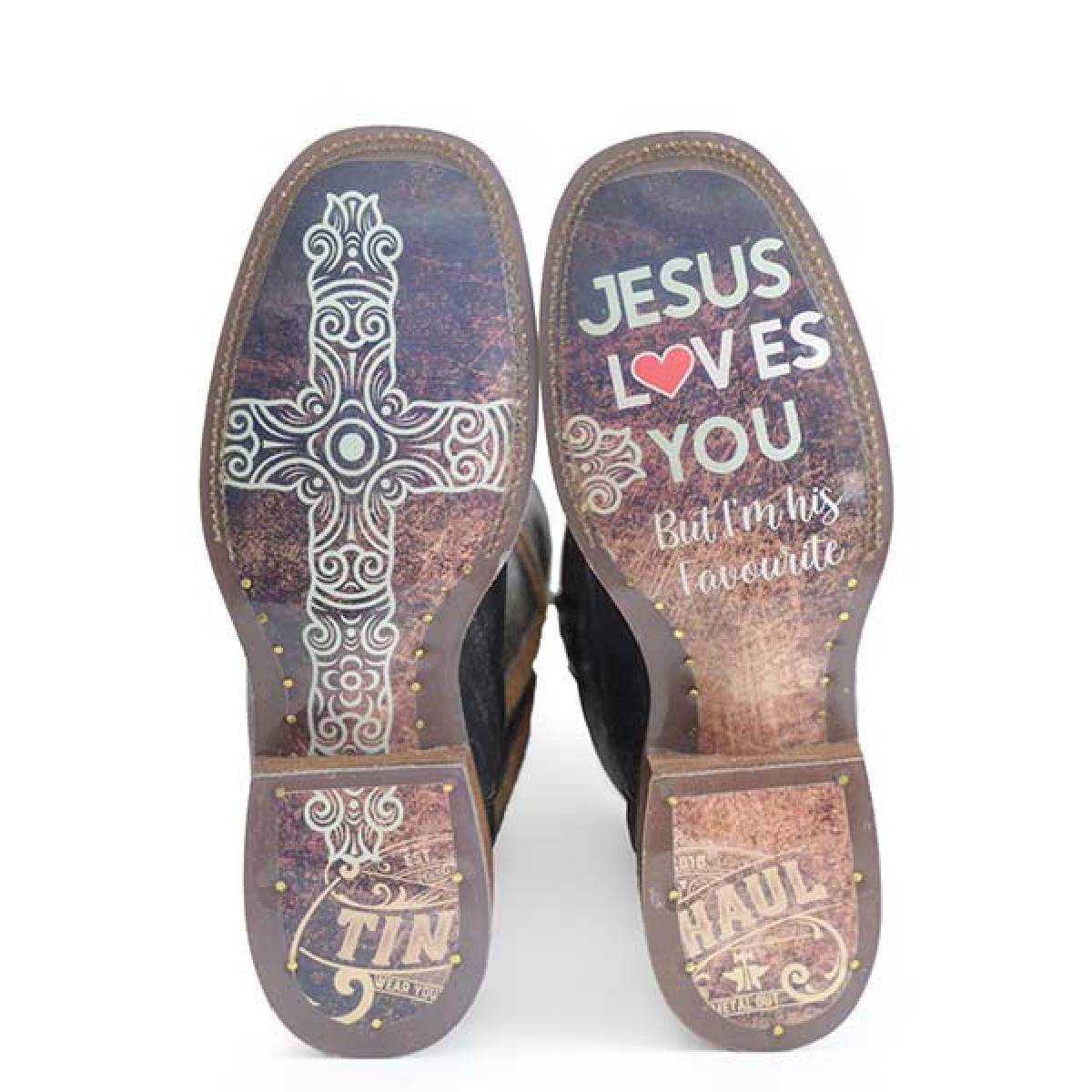 Women's Tin Haul Salvation Boots Jesus Favorite Sole Handcrafted Brown - yeehawcowboy