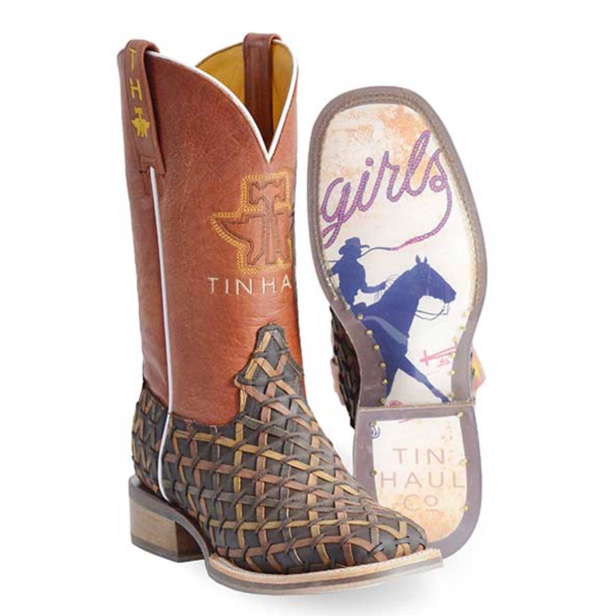 Women's Tin Haul Weaving Time Long Live Cowgirls Sole Boots Handcrafted Brown - yeehawcowboy