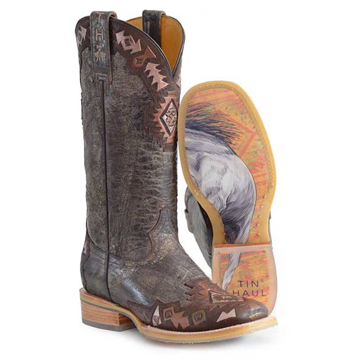 Women's Tin Haul Tribe Vibes Go Around Sole Boots Handcrafted Brown - yeehawcowboy
