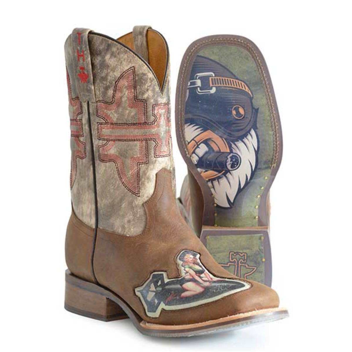 Men's Tin Haul Bomb Girl Boots Fighting Eagle Sole Handcrafted Brown - yeehawcowboy