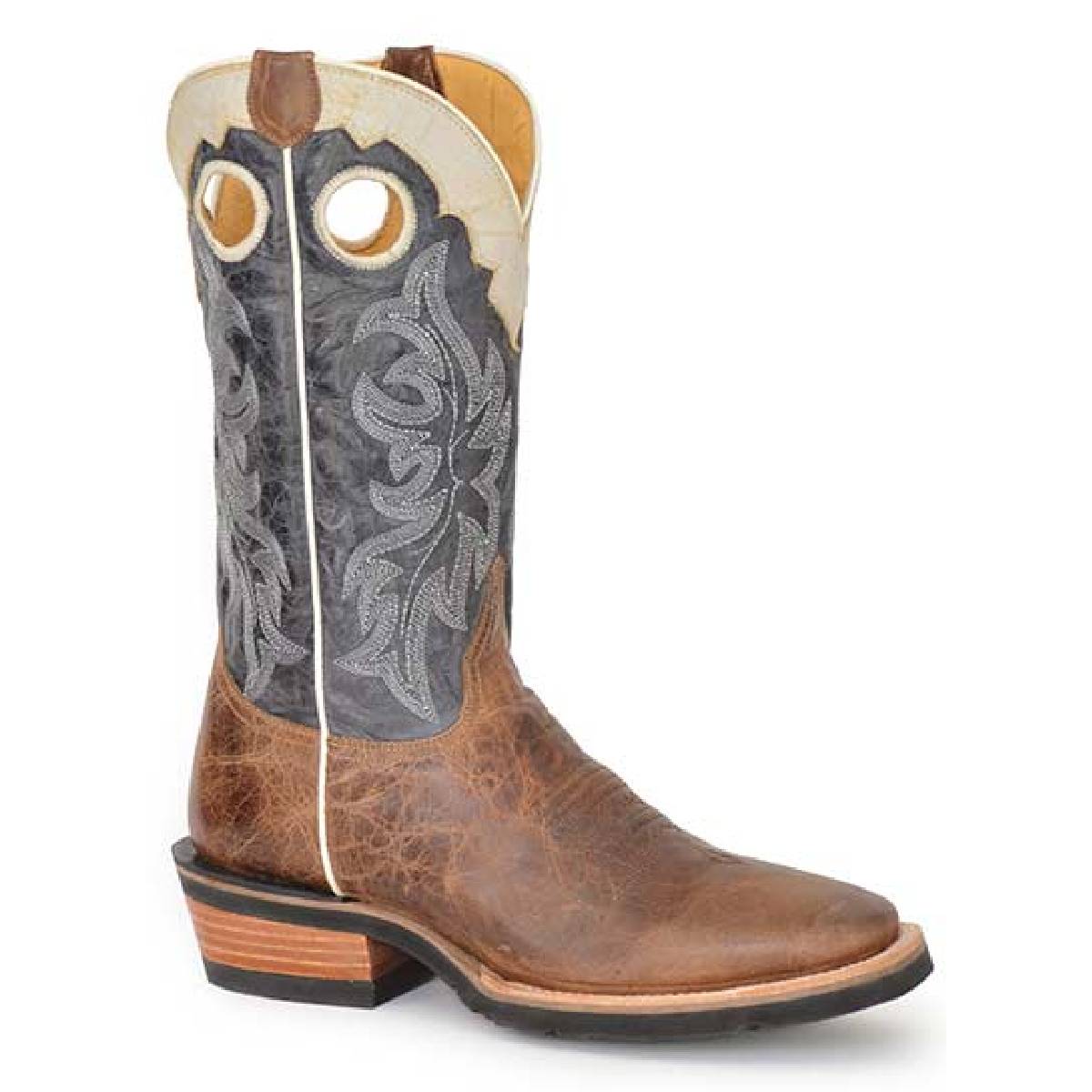 Men's Roper Ride 'Em Cowboy Leather GEO Sole Boots Handcrafted Tan - yeehawcowboy