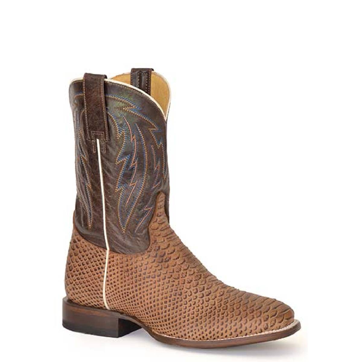 Men's Roper Almost Python PRINT Leather Boots Handcrafted Brown - yeehawcowboy