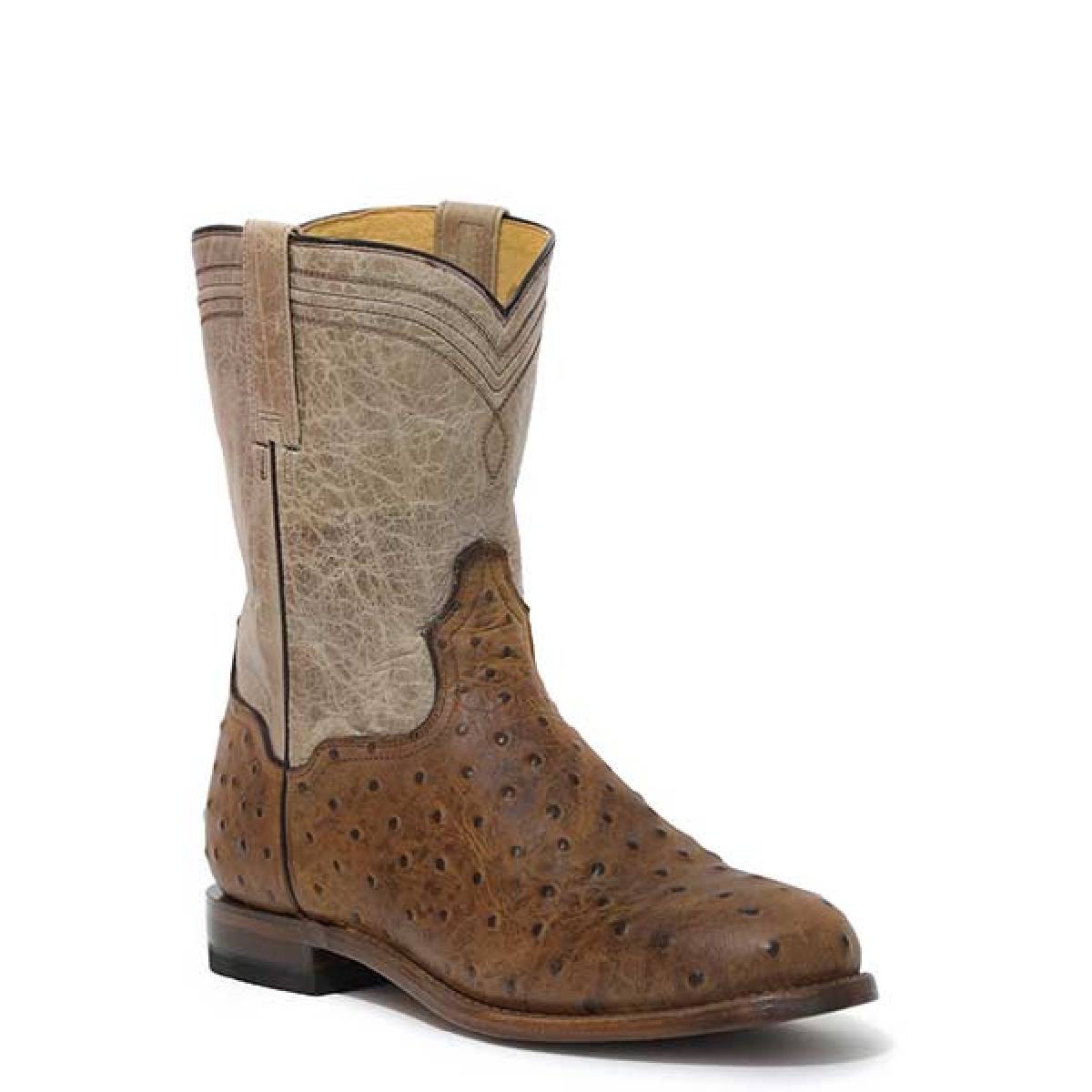 Men's Roper Roderick Ostrich Print GEO Sole Boots Handcrafted Tan - yeehawcowboy