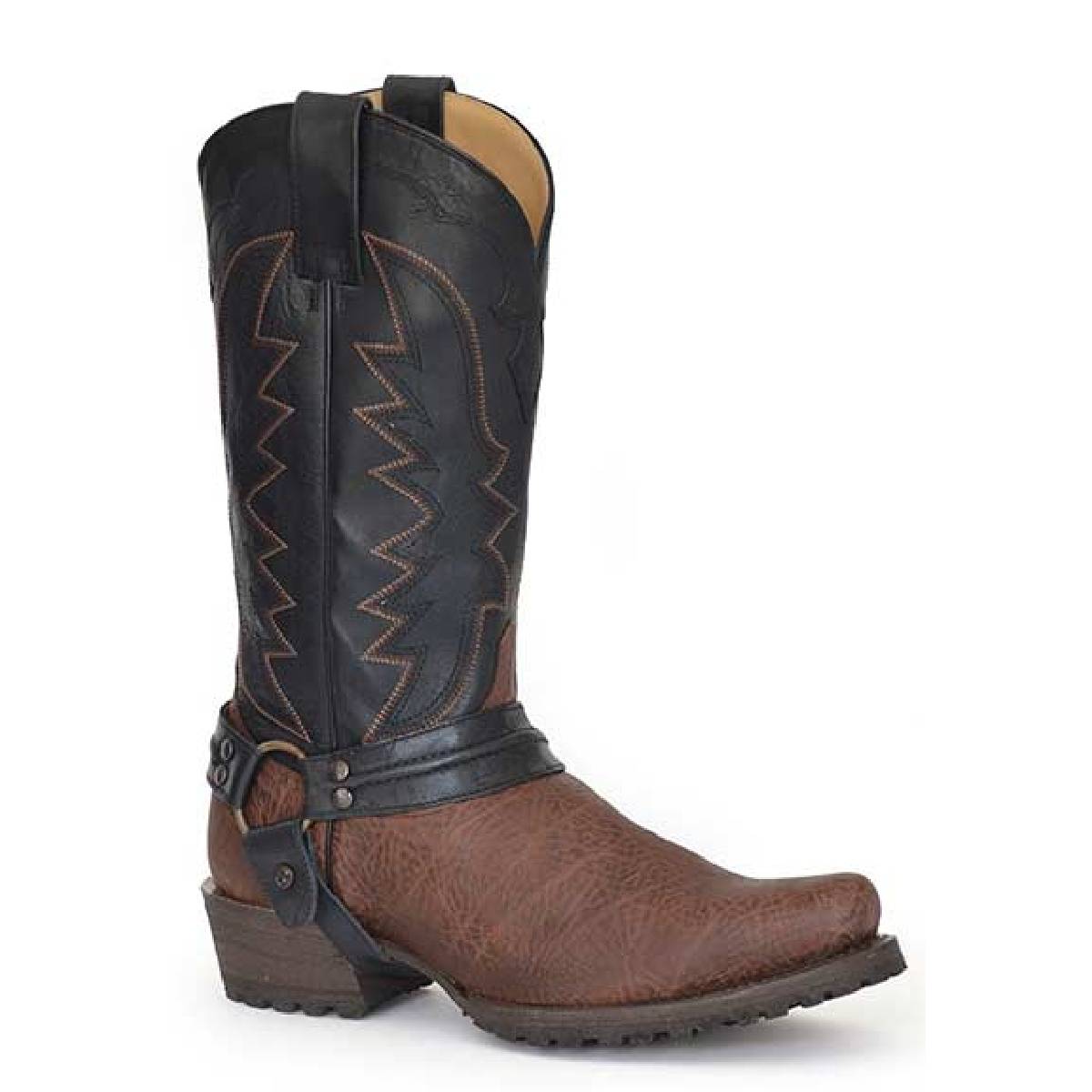 Men's Stetson Outlaw Tough Biker with Lug Sole Boots Handcrafted Sanded Brown - yeehawcowboy