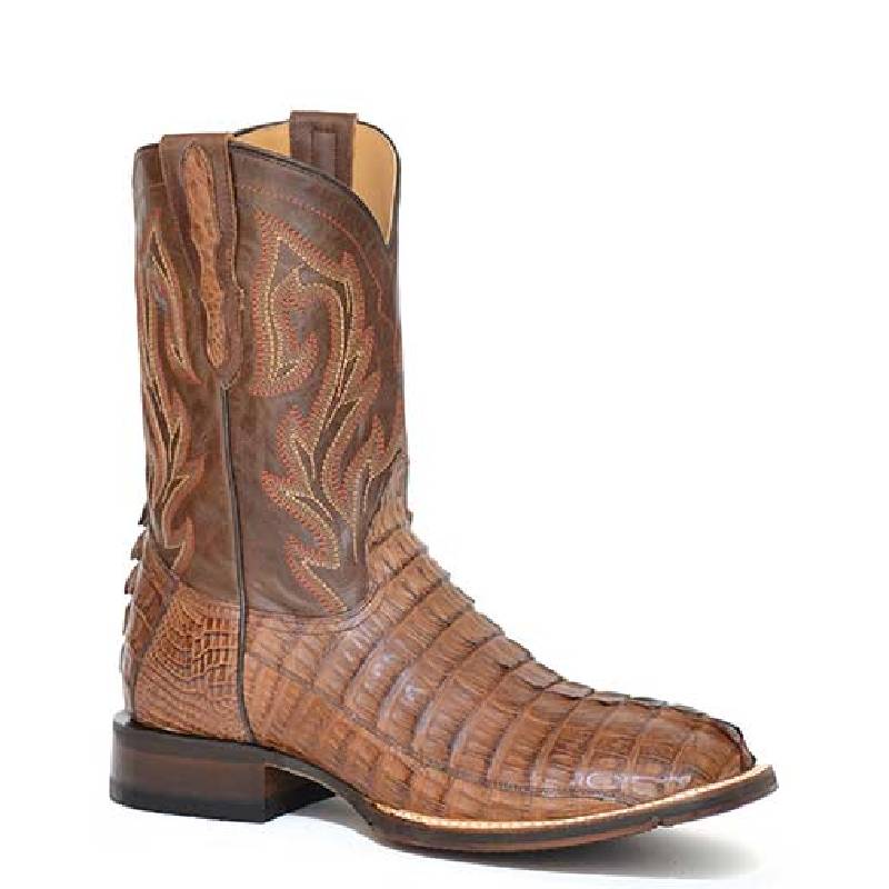 Men's Stetson Caiman Tail Tru-x System Boots Handcrafted Brown - yeehawcowboy