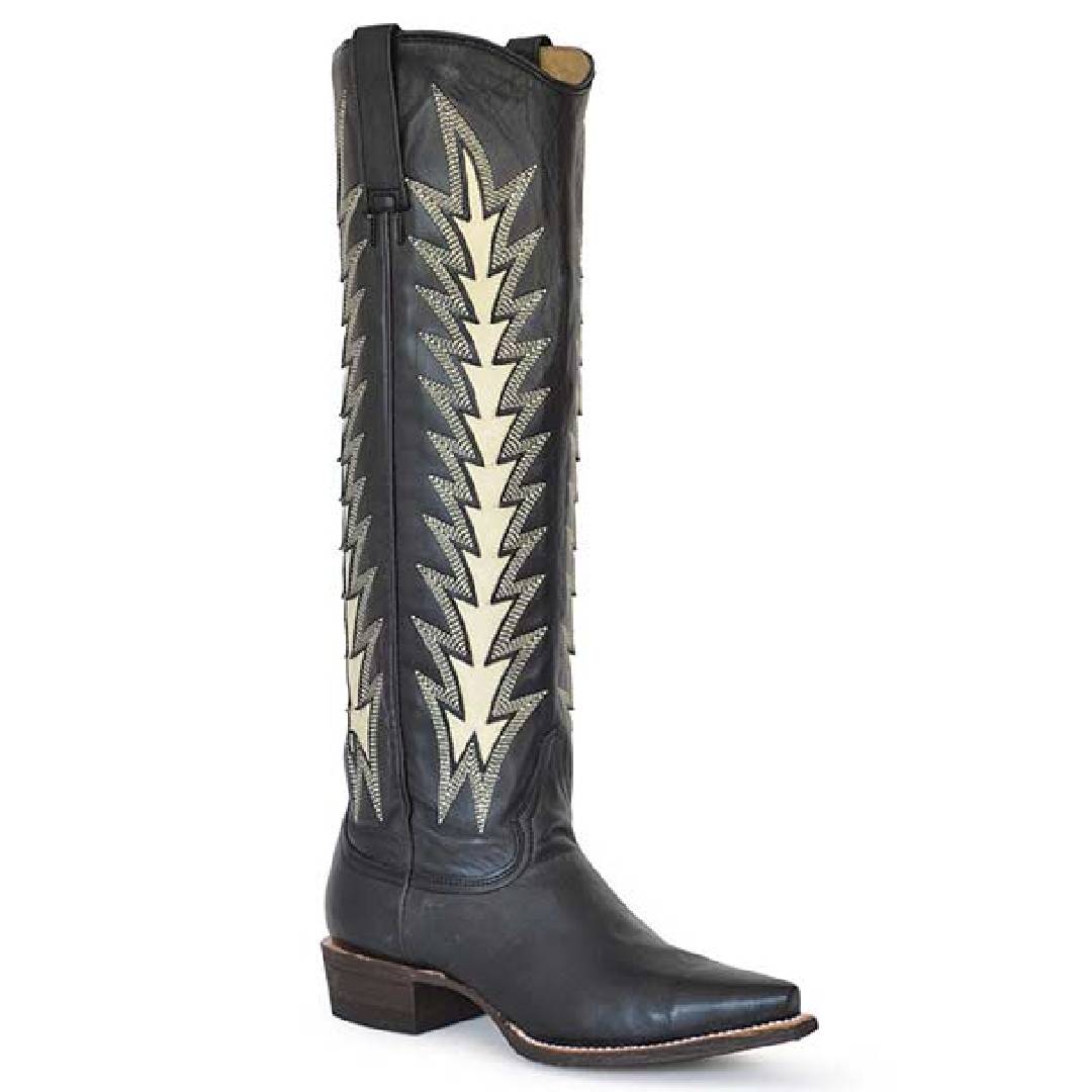 Women's Stetson Johnnie Leather Boots Handcrafted Black - yeehawcowboy