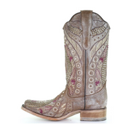 Women's Corral Western Boots Taupe Studded Crystals Handcrafted - yeehawcowboy