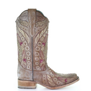 Women's Corral Western Boots Taupe Studded Crystals Handcrafted - yeehawcowboy