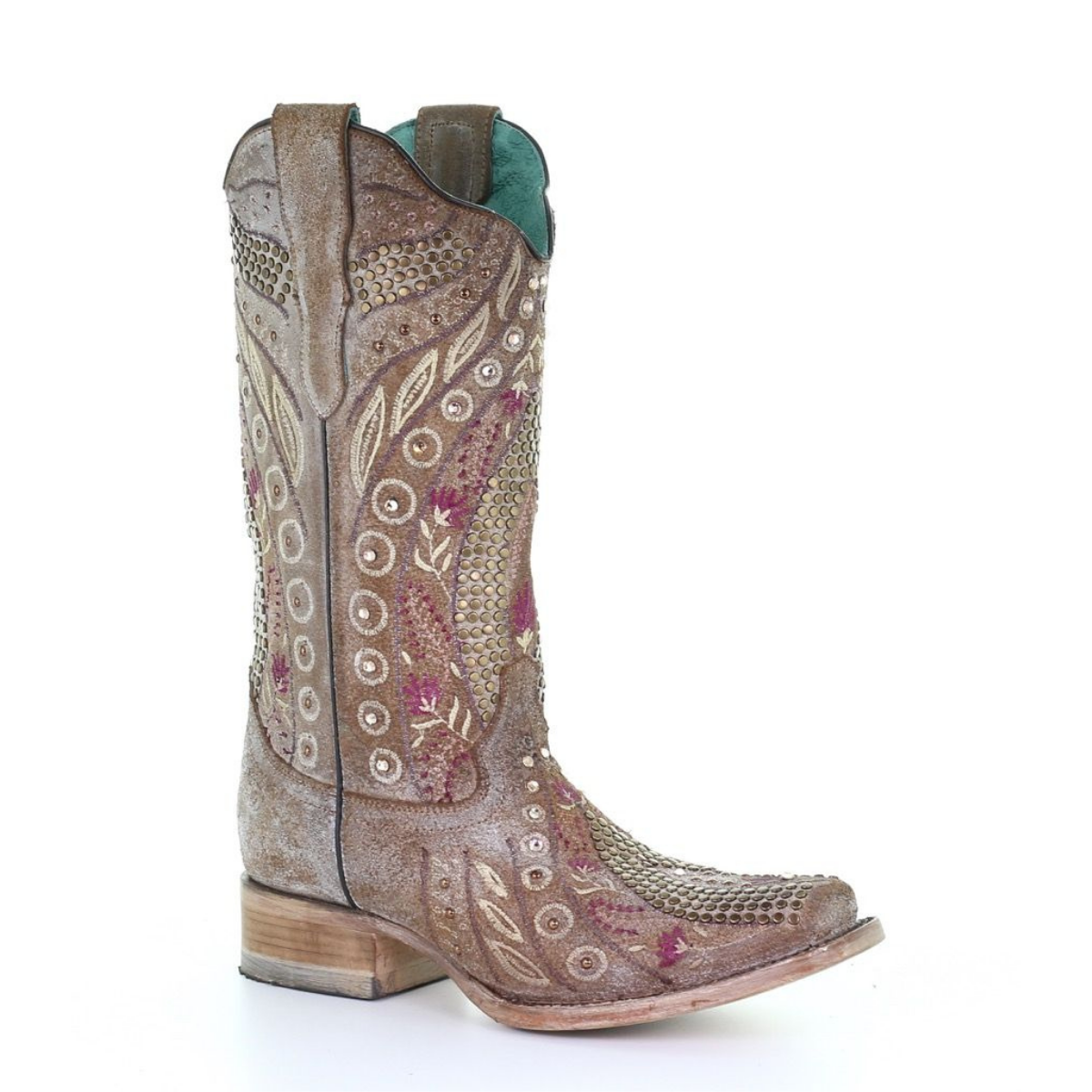 Women's Corral Western Boots Taupe Studded Crystals Handcrafted - yeehawcowboy