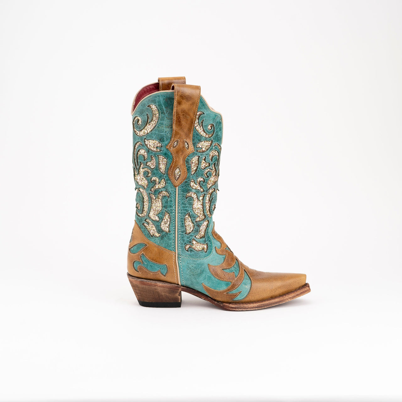 Women's Ferrini Glitz Leather Boots Handcrafted Antique Saddle - yeehawcowboy