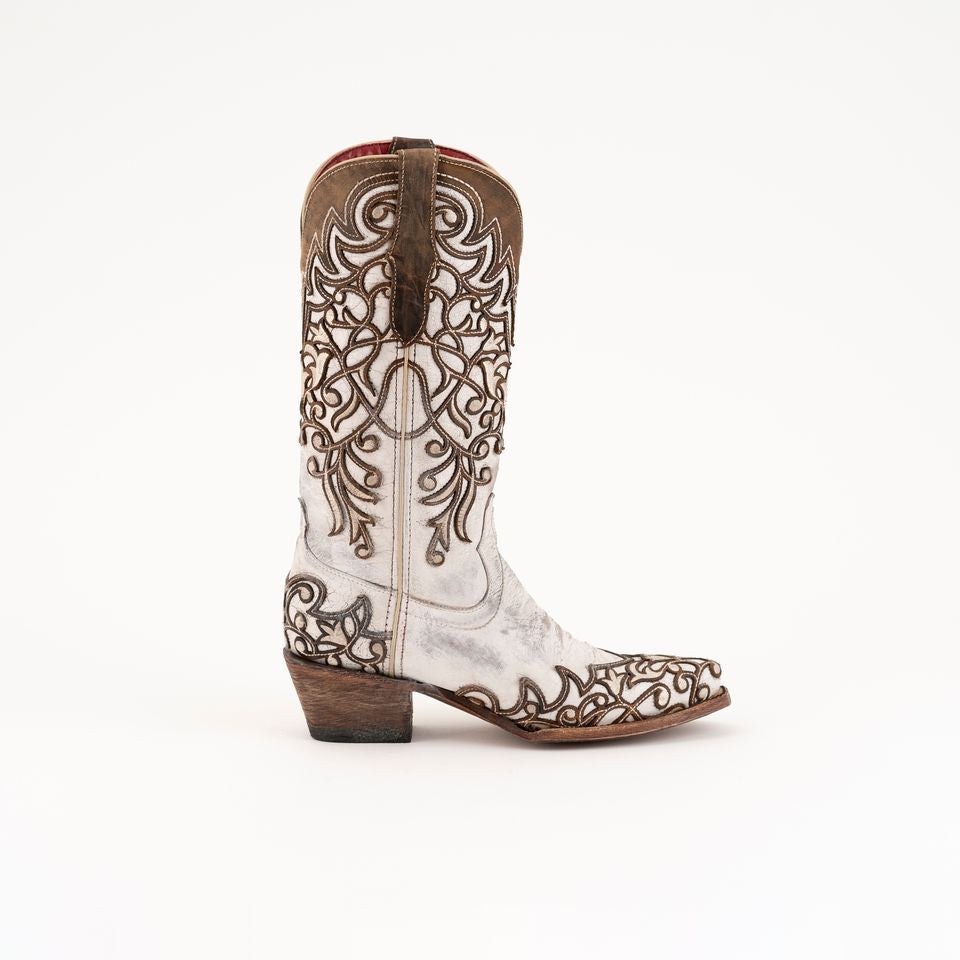 Women's Ferrini Ivy Leather Boots Handcrafted White - yeehawcowboy