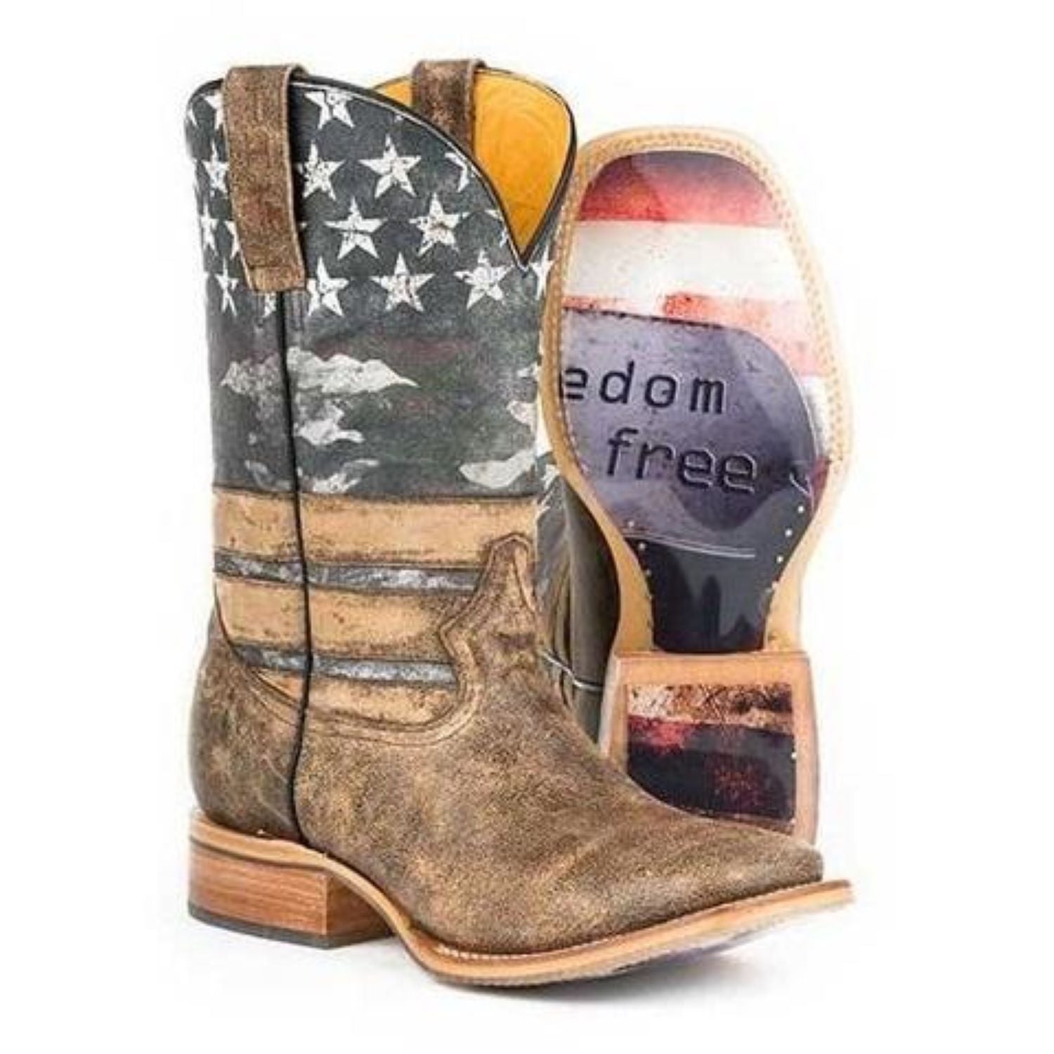 Men's Tin Haul Freedom Boots With Dog Tags Sole Handcrafted Brown - yeehawcowboy