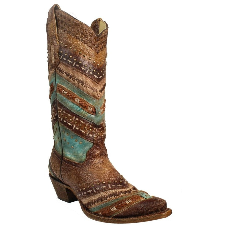 Women‚Äôs Corral Western Festival Boots Handcrafted Brown & Turquoise - yeehawcowboy