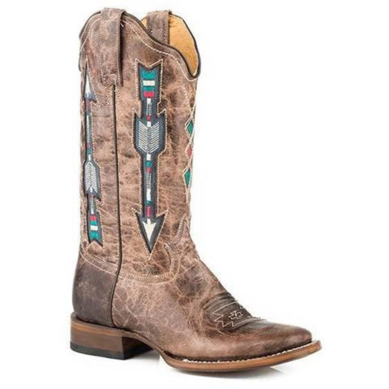 Women‚Äôs Roper Arrows Square Toe  Boots Handcrafted Brown - yeehawcowboy