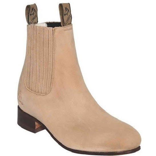 Men's El Canelo Suede Botines Charro Boots Handcrafted Sand - yeehawcowboy