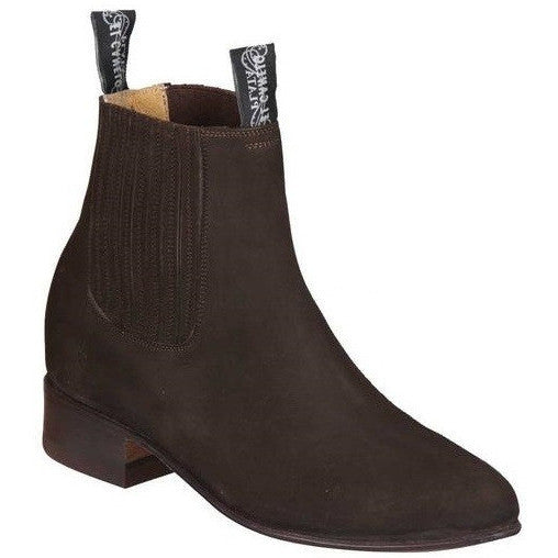 Men's El Canelo Suede Botines Charro Boots Handcrafted Brown - yeehawcowboy