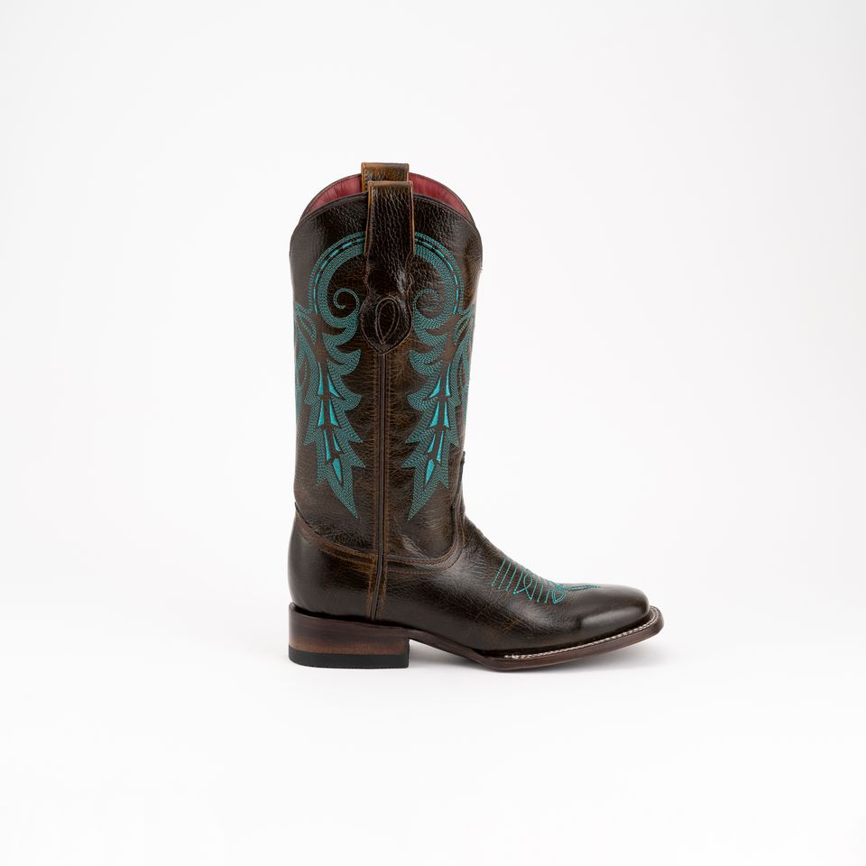 Women's Ferrini Blaze Leather Boots Handcrafted Dark Chocolate - yeehawcowboy