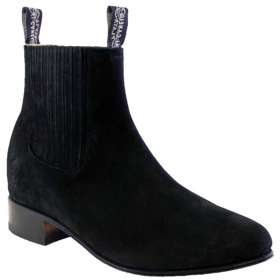 Men's El Canelo Suede Botines Charro Boots Handcrafted Black - yeehawcowboy