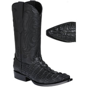 Men's El General Caiman Tail Print Boots Snip Toe Handcrafted Black - yeehawcowboy