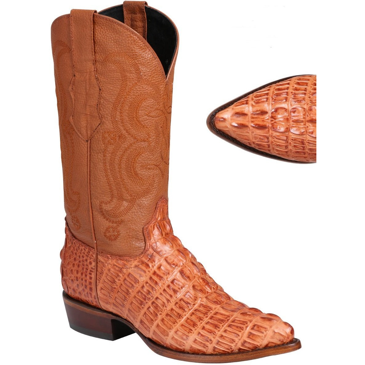 Men's El General Caiman Tail Print Boots J Toe Handcrafted Cognac - yeehawcowboy