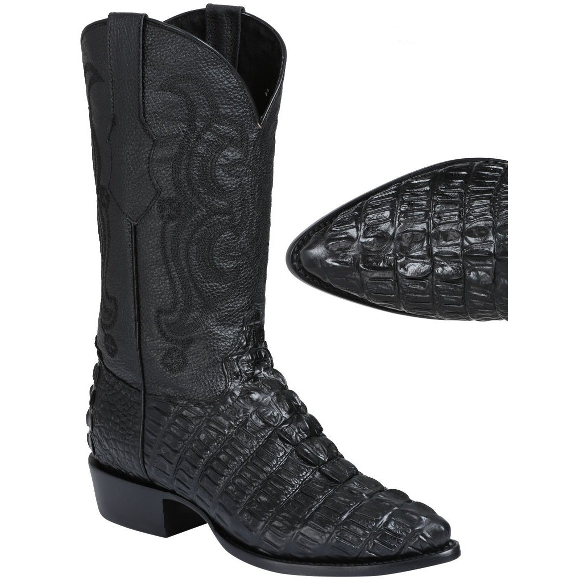 Men's El General Caiman Tail Print Boots J Toe Handcrafted Black - yeehawcowboy