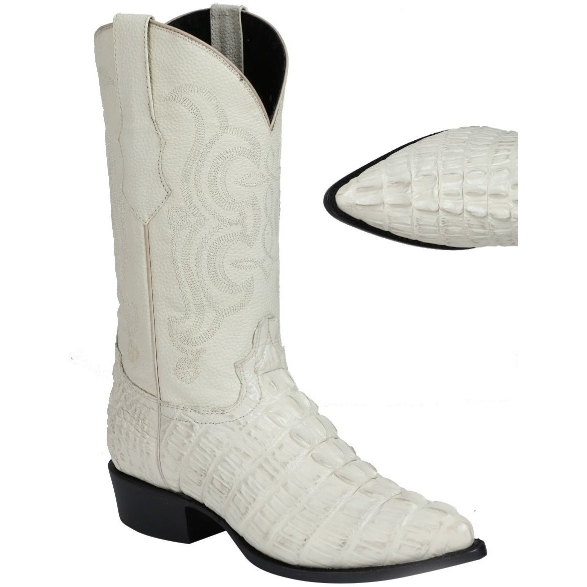 Men's El General Caiman Tail Print Boots J Toe Handcrafted Bone - yeehawcowboy