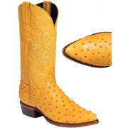 Men's El General Full Quill Ostrich Print Boots J Toe Handcrafted Buttercup - yeehawcowboy