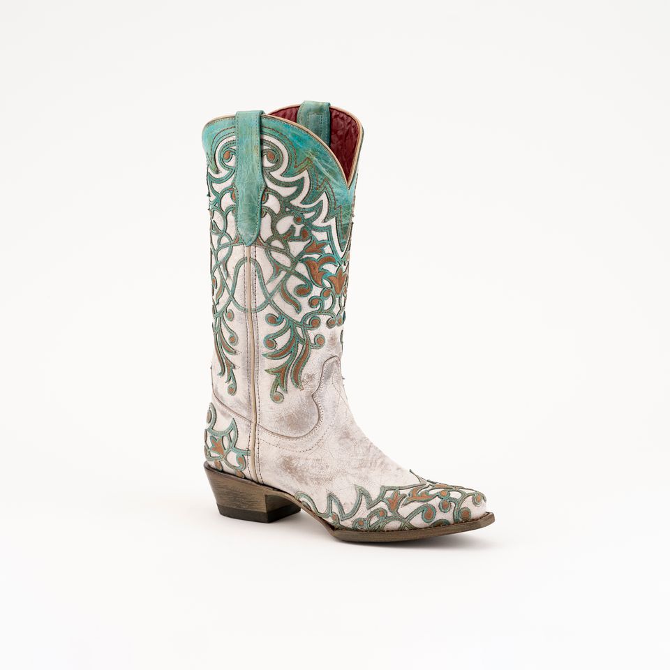 Women's Ferrini Ivy Leather Boots Handcrafted White - yeehawcowboy