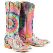 Women‚Äôs Tin Haul Groovy Boots With Tie Died Camper Sole Handmade Pink - yeehawcowboy