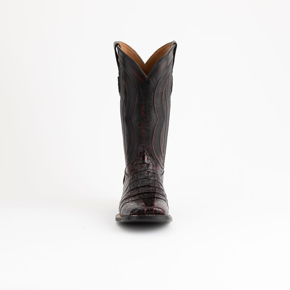 Men's Ferrini Dakota Caiman Hornback Boots Handcrafted Black Cherry - yeehawcowboy