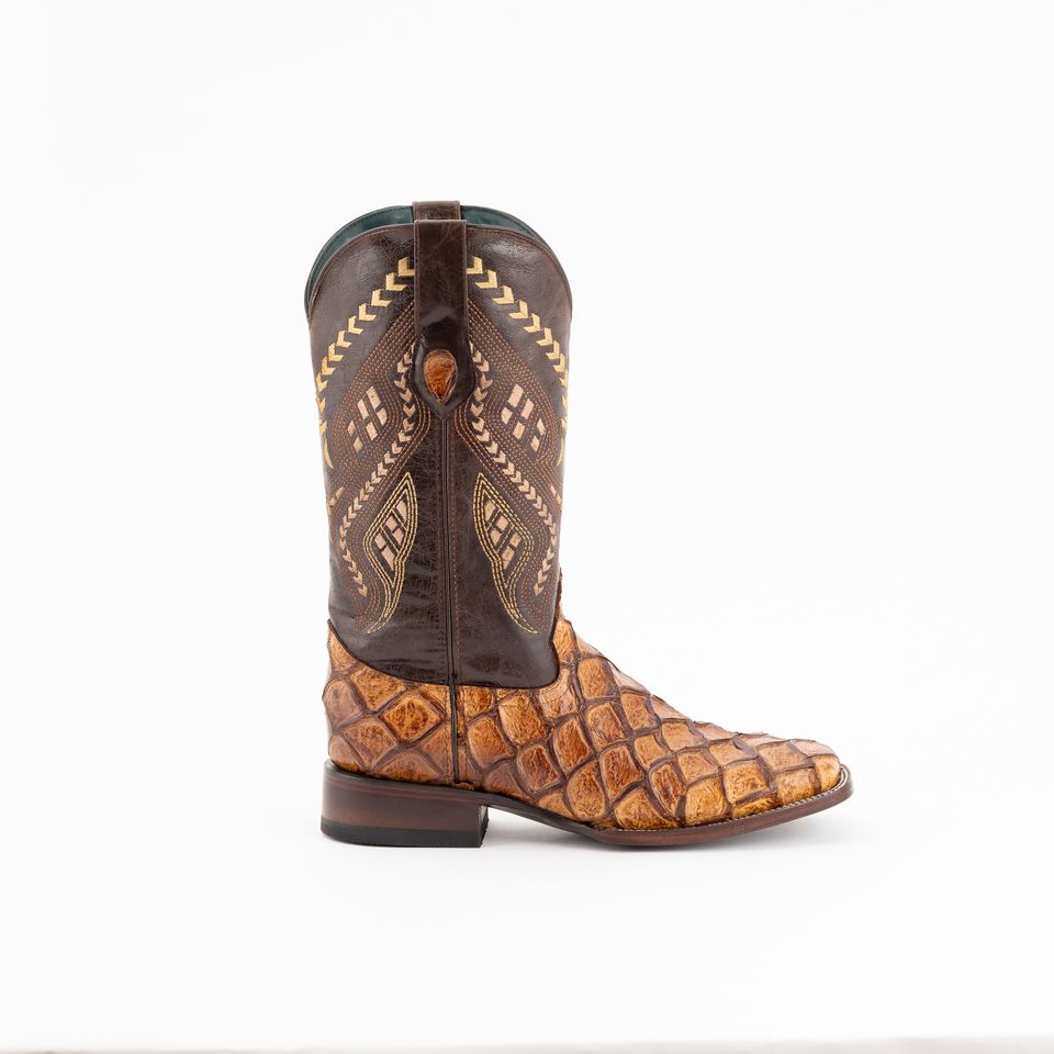 Men's Ferrini Bronco Pirarucu Print Boots Handcrafted Cigar - yeehawcowboy