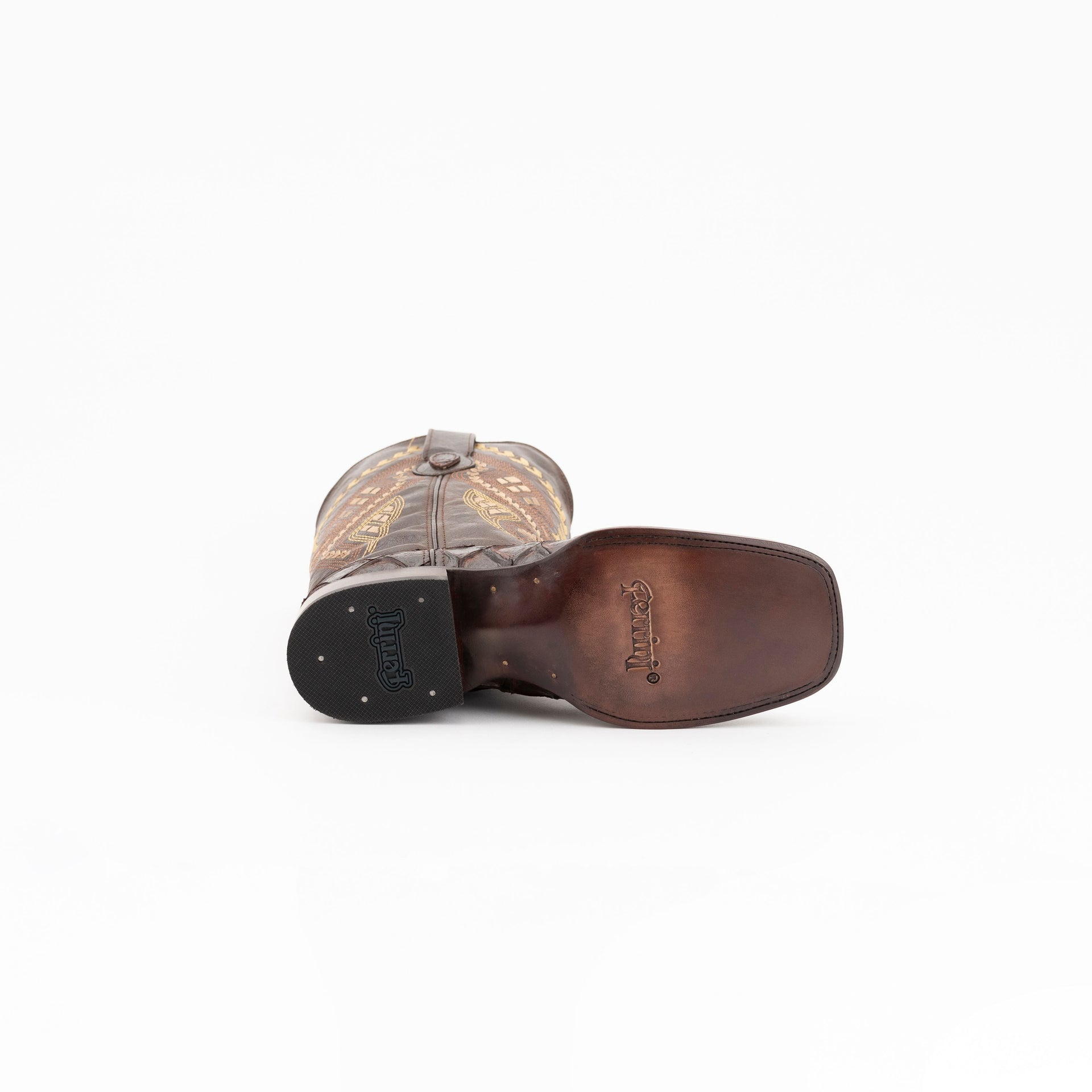 Men's Ferrini Bronco Pirarucu Print Boots Handcrafted Chocolate - yeehawcowboy