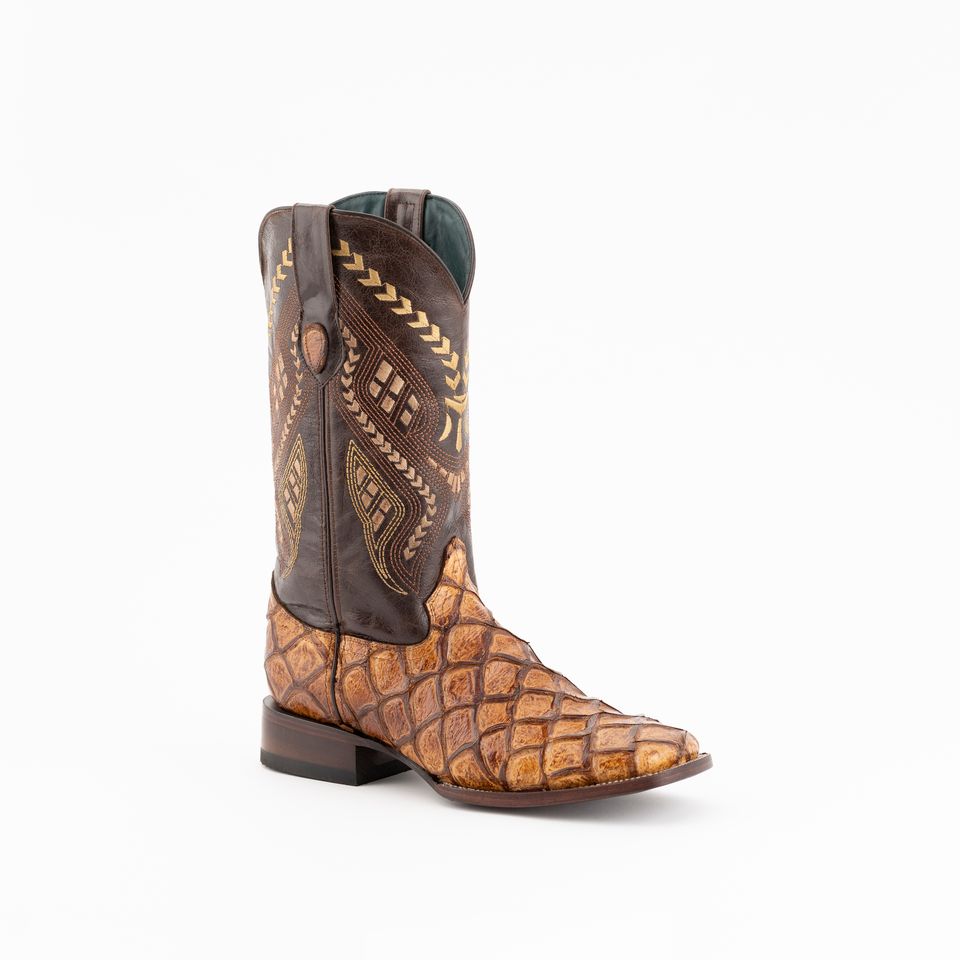 Men's Ferrini Bronco Pirarucu Print Boots Handcrafted Cigar - yeehawcowboy