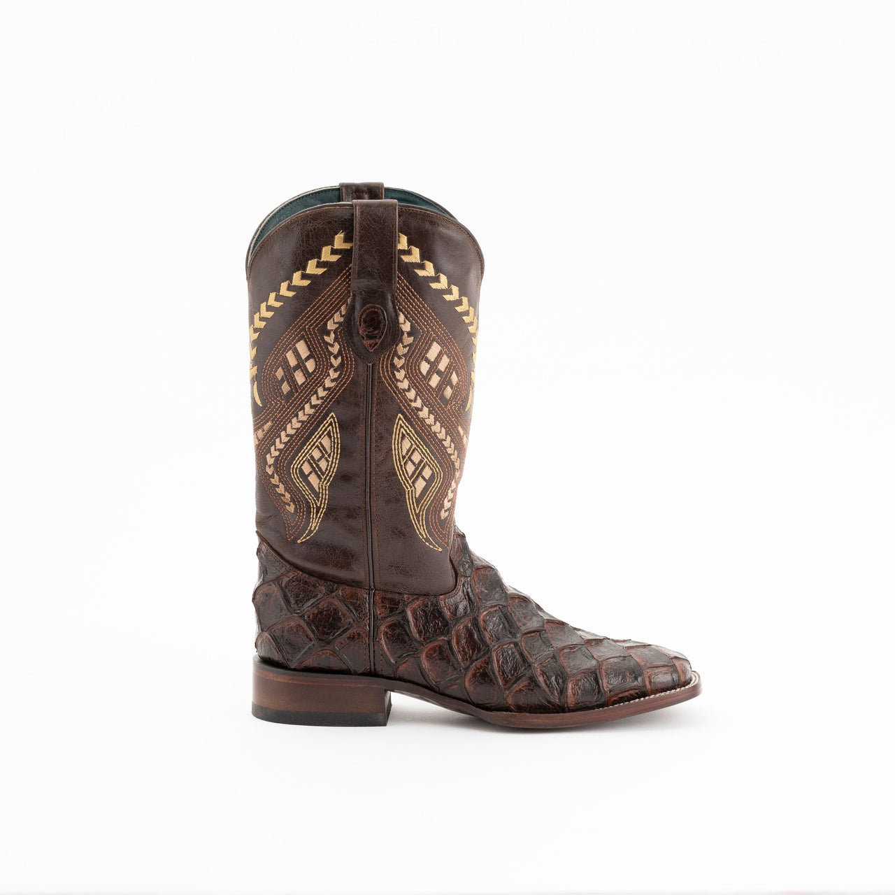 Men's Ferrini Bronco Pirarucu Print Boots Handcrafted Chocolate - yeehawcowboy