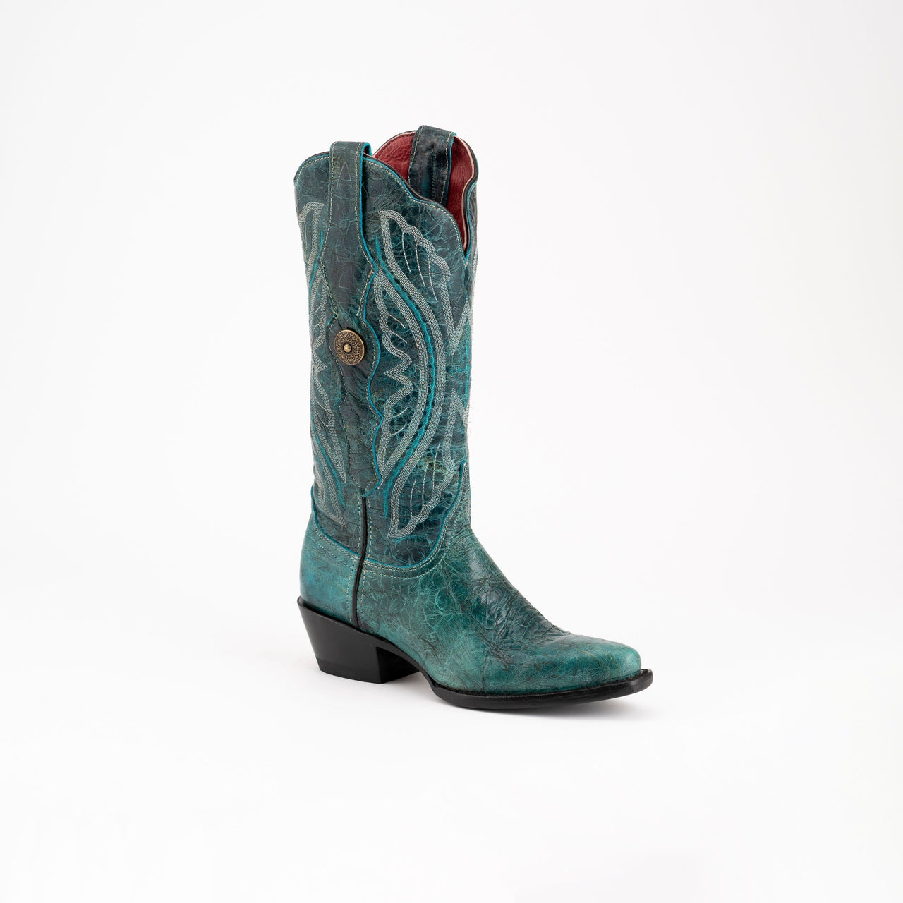 Women's Ferrini Twilight Leather Boots Handcrafted Teal - yeehawcowboy