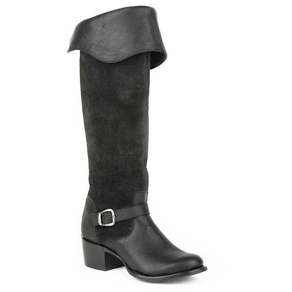 Women's Stetson Bianca Over The Knee Boots Round Toe Handcrafted Black - yeehawcowboy