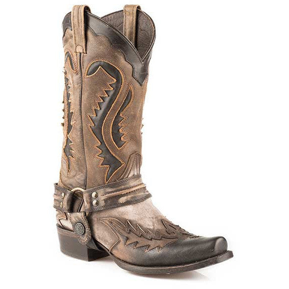 Men's Stetson Outlaw Boots Square Rocker Toe Handcrafted Brown - yeehawcowboy
