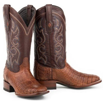 Men's Stetson Branson Caiman Belly Boots Square Toe Handcrafted JBS Collection Cognac - yeehawcowboy