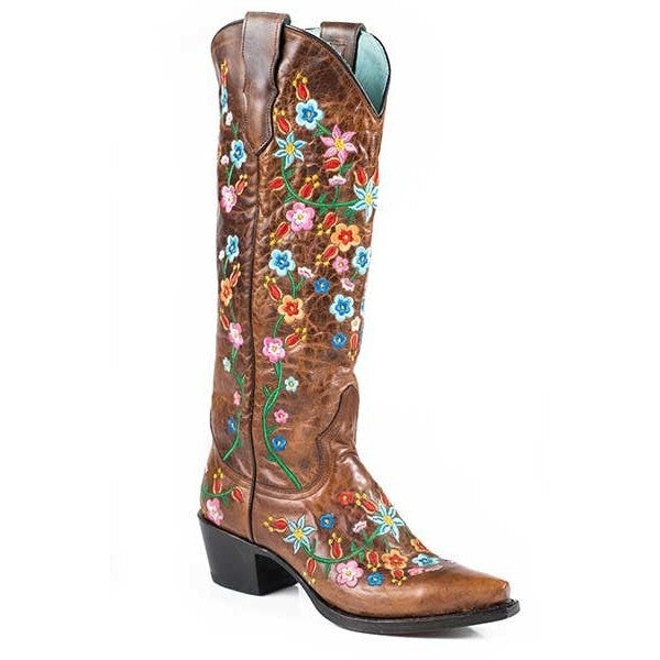 Women's Stetson Flora Knee High Boots Snip Toe Handcrafted Brown - yeehawcowboy
