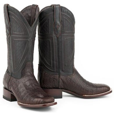 Men's Stetson Kaycee Caiman Belly Boots Square Toe Handcrafted JBS Collection Brown - yeehawcowboy