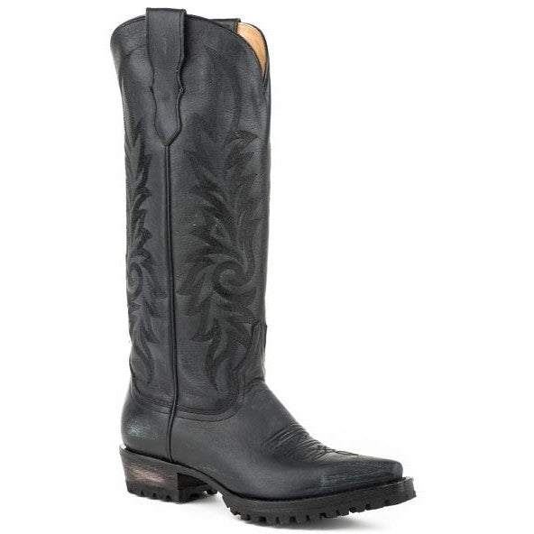 Women's Stetson Lucy Knee High Boots Snip Toe Handcrafted Black - yeehawcowboy